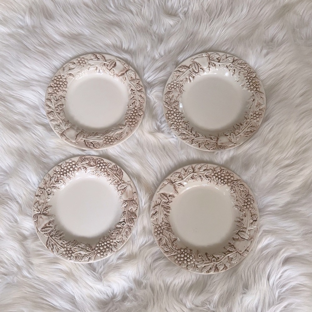 VINTAGE E U R O CERAMICA VINEYARD Elegant Cream and Brown Dinner Plates Set